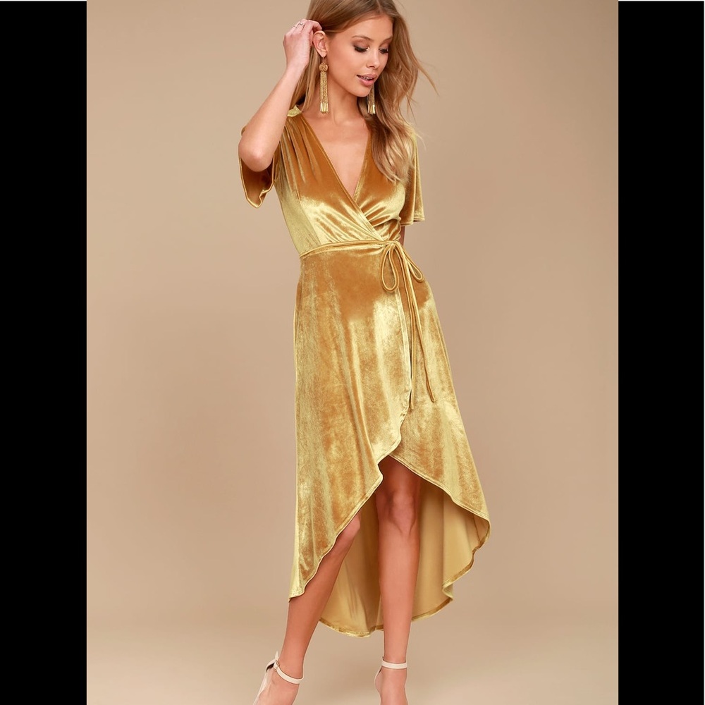 Velvet Gold Wrap Dress